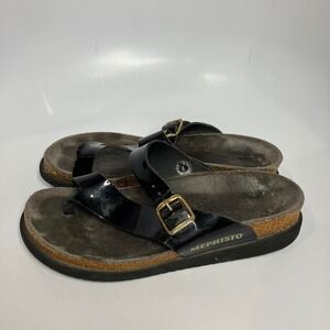 Mephisto slide sandals black patent‎ leather women's size 38 7.5 summer casual